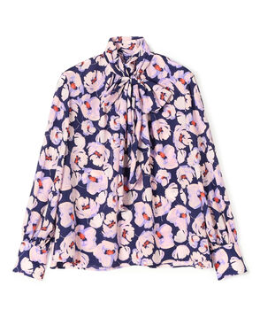 フェザリーフラワープリント ボウタイブラウス
