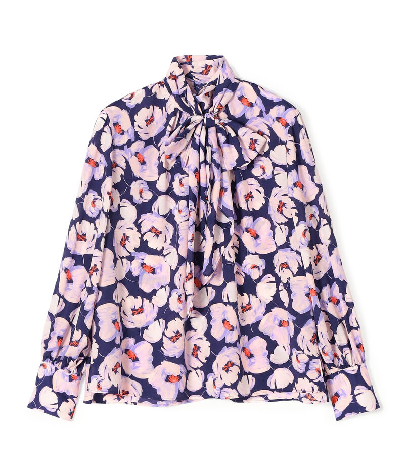 フェザリーフラワープリント ボウタイブラウス