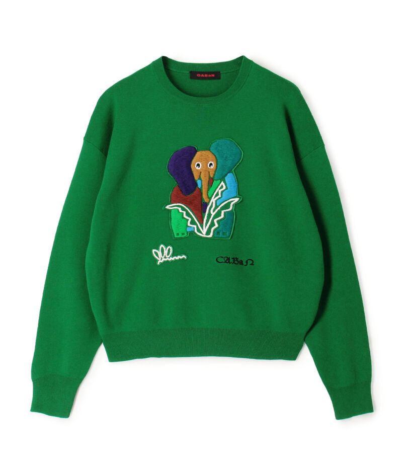 CABaN コットンカシミヤ Elephantエンブロイダリークルーネックプルオーバー