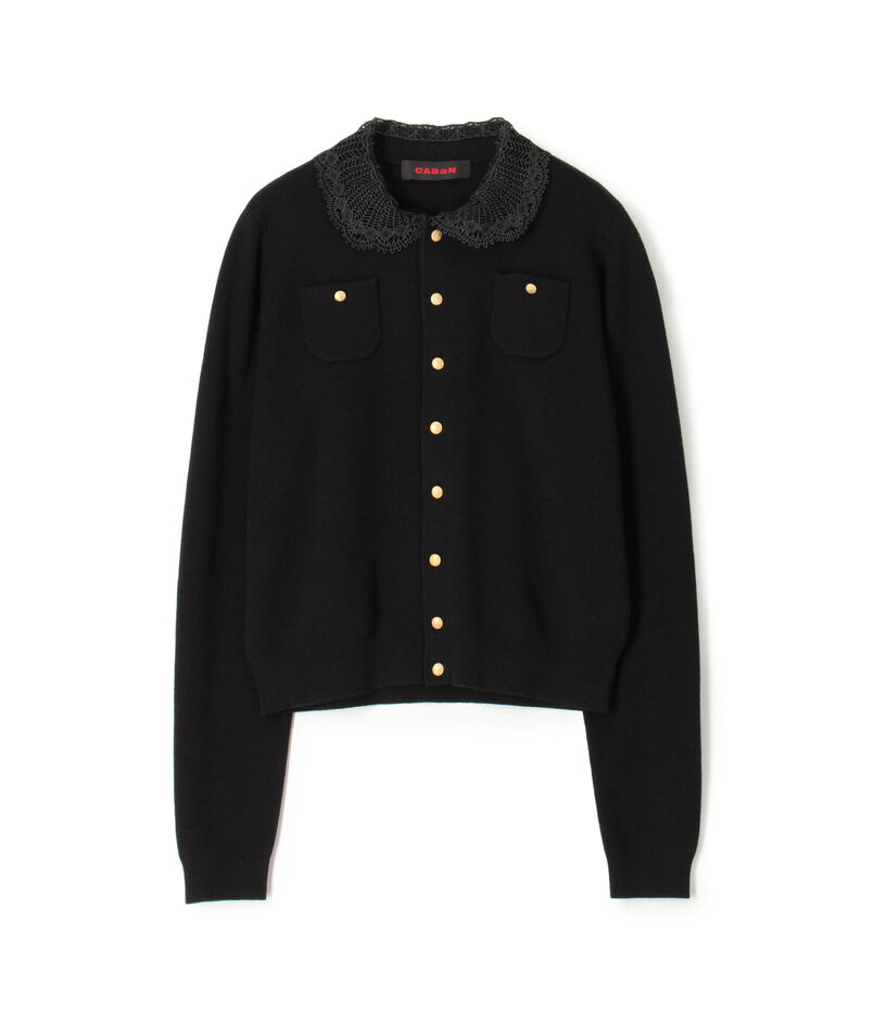 コットンカシミヤ レースコンビポケットカーディガン