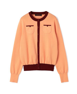 コットンカシミヤ バイカラークルーネックカーディガン