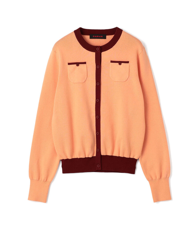 コットンカシミヤ バイカラークルーネックカーディガン