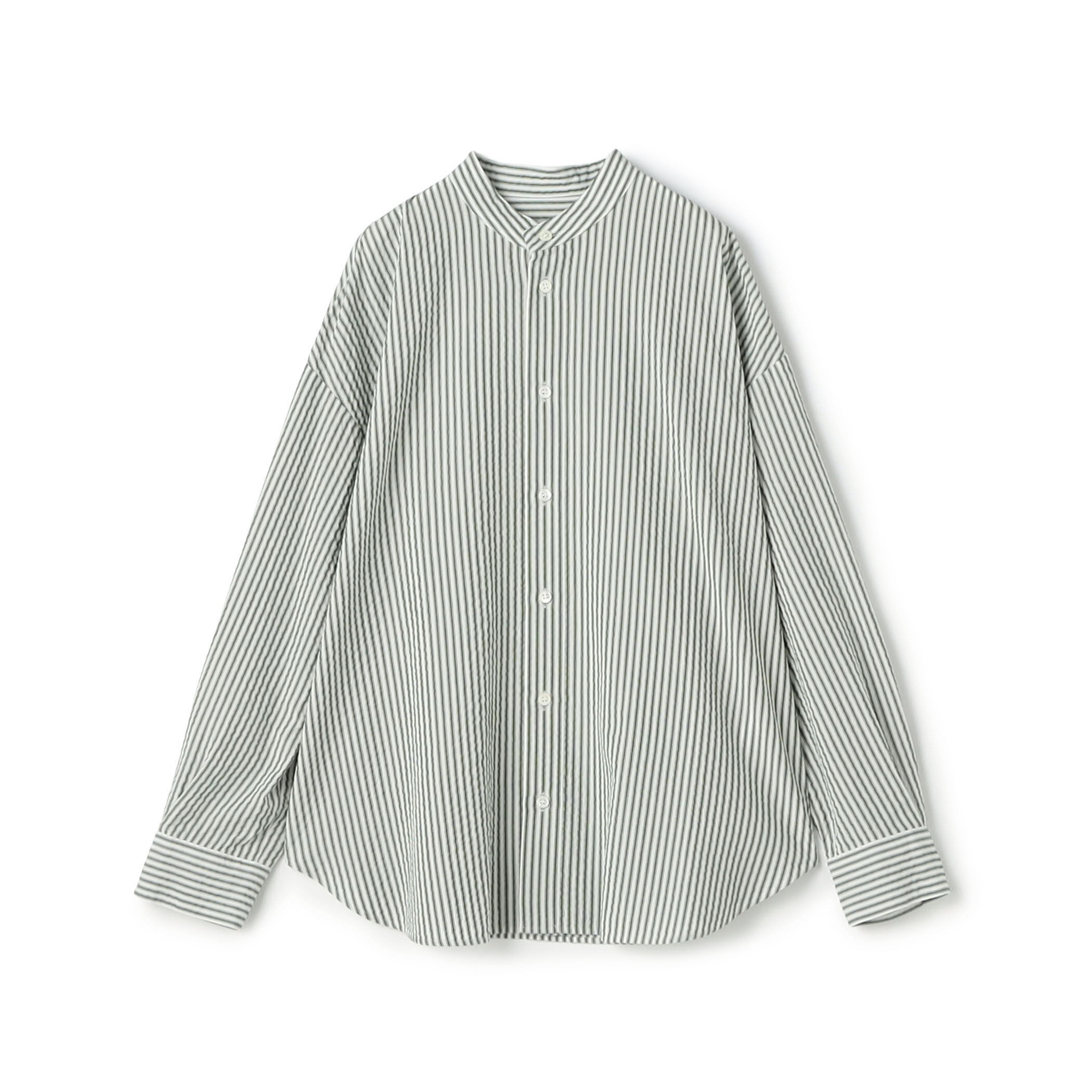 WEB先行予約】ソフトストライプ スタンドカラーシャツ