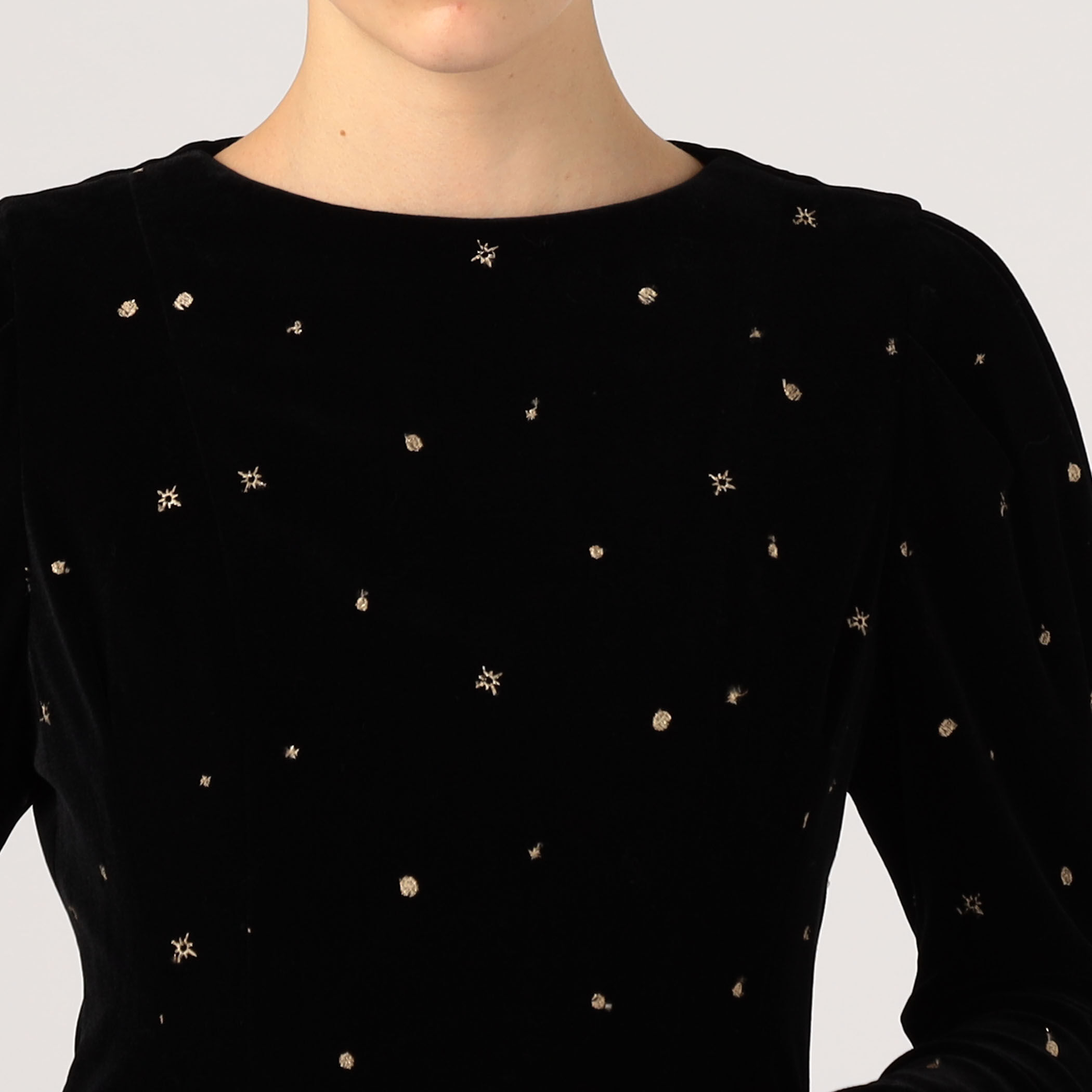 【 Ballsey 】ホロスコープ柄 ベロア刺繍ワンピース ベロアエンブロイダリー ウエストフィットワンピース