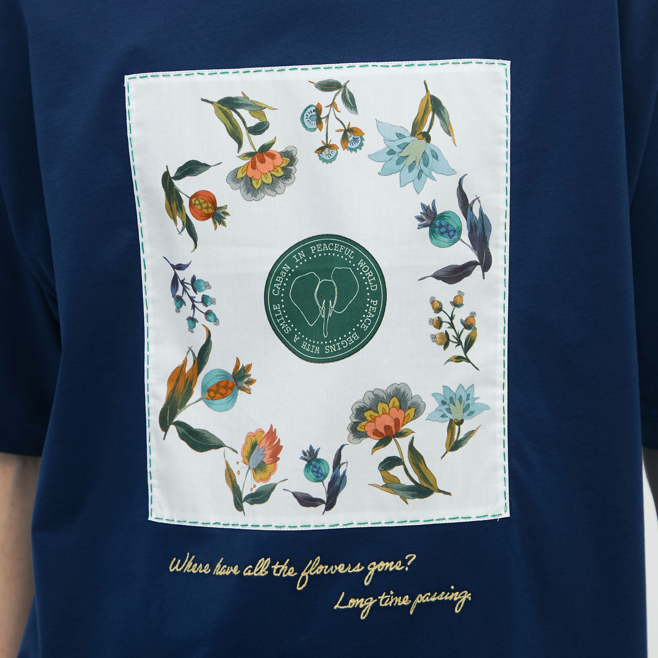 CABaN スビンコットン フラワーサークルプリントTシャツ