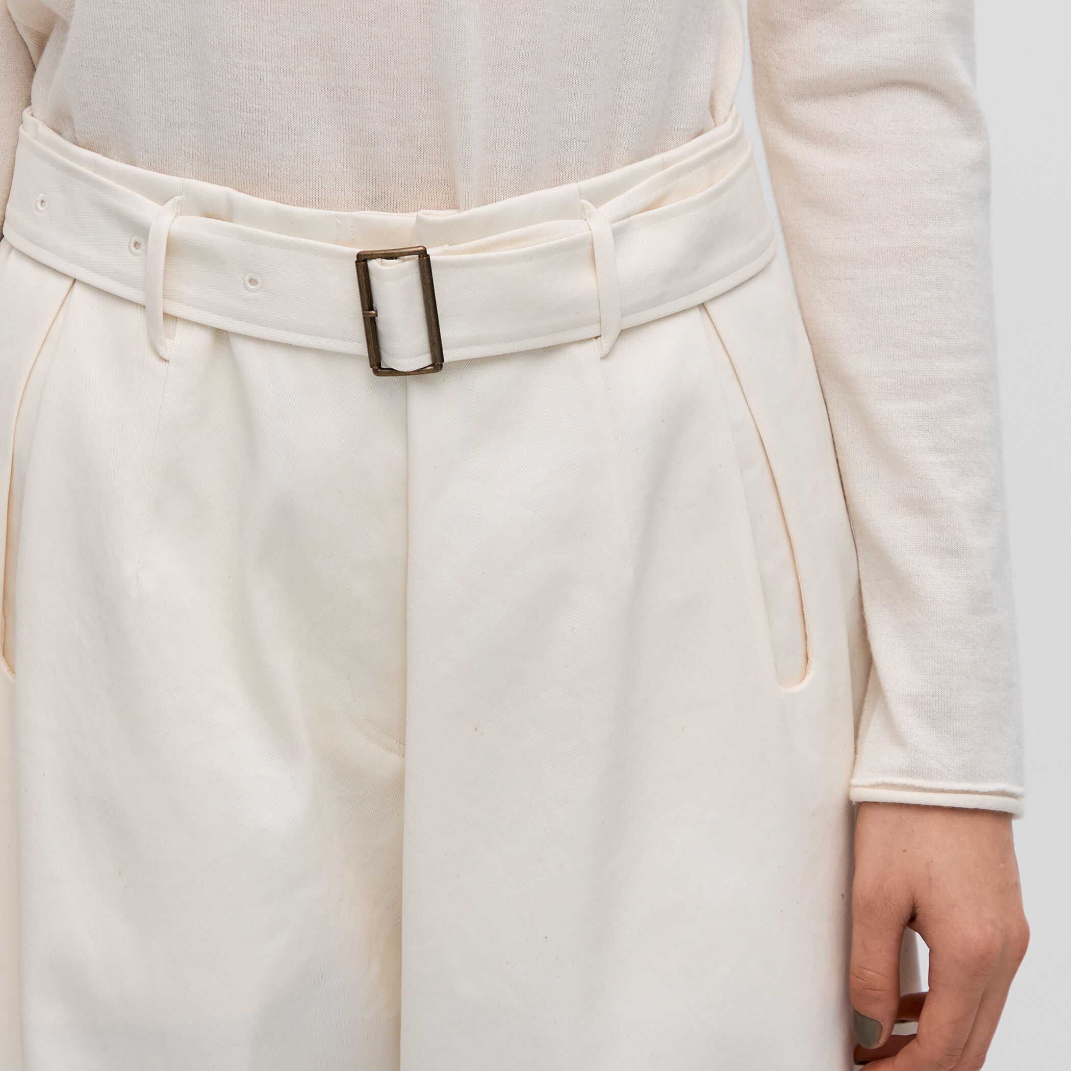 コットンポリエステルビンテージギャバジン ベルトワイドパンツ