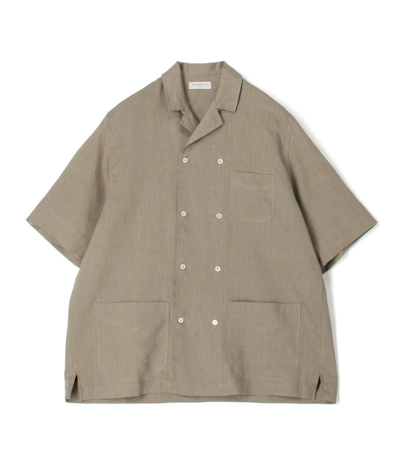 リネン ダブルブレステッド ハーフスリーブシャツ