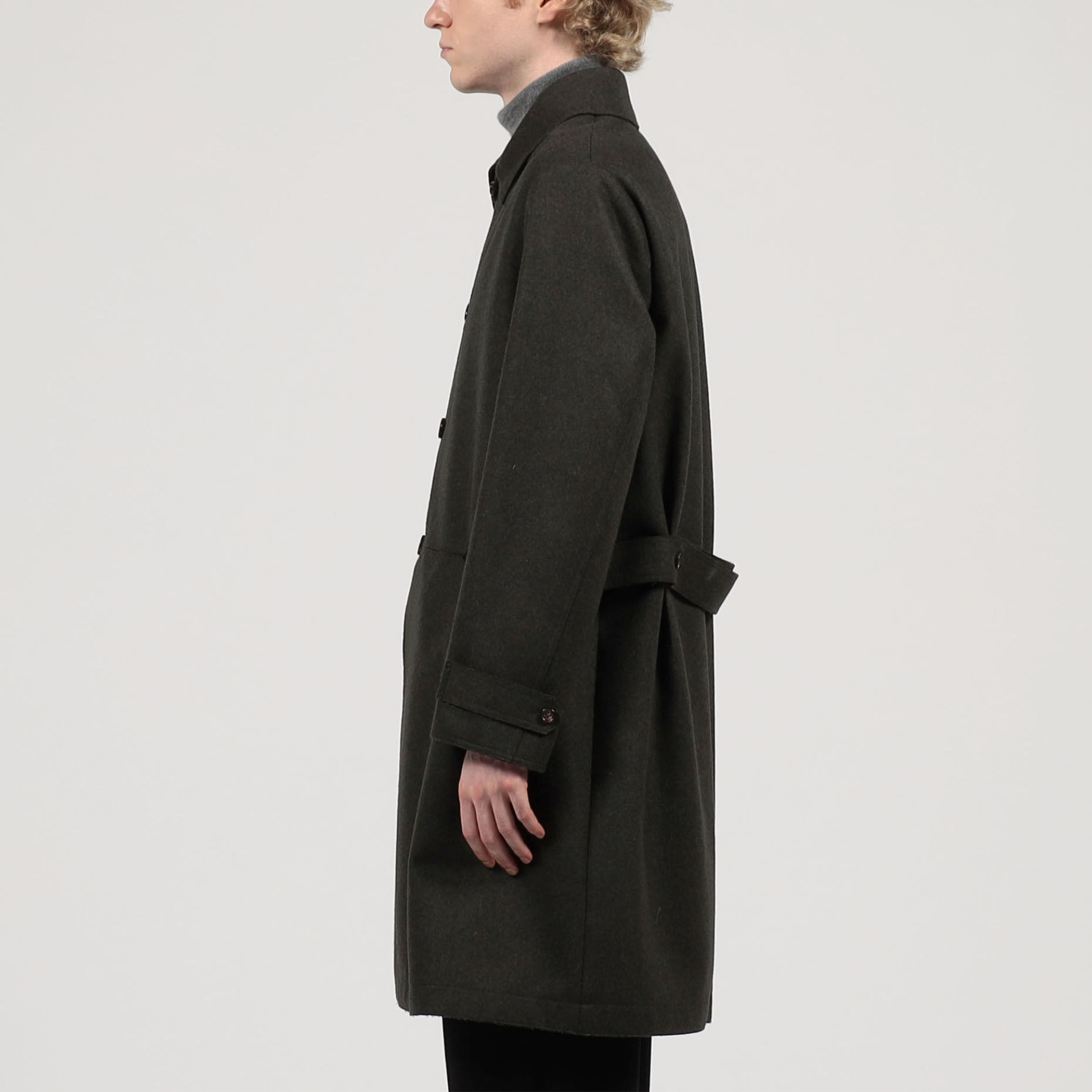 □ウールカシミヤ メルトン ベルテッド ステンカラーコート