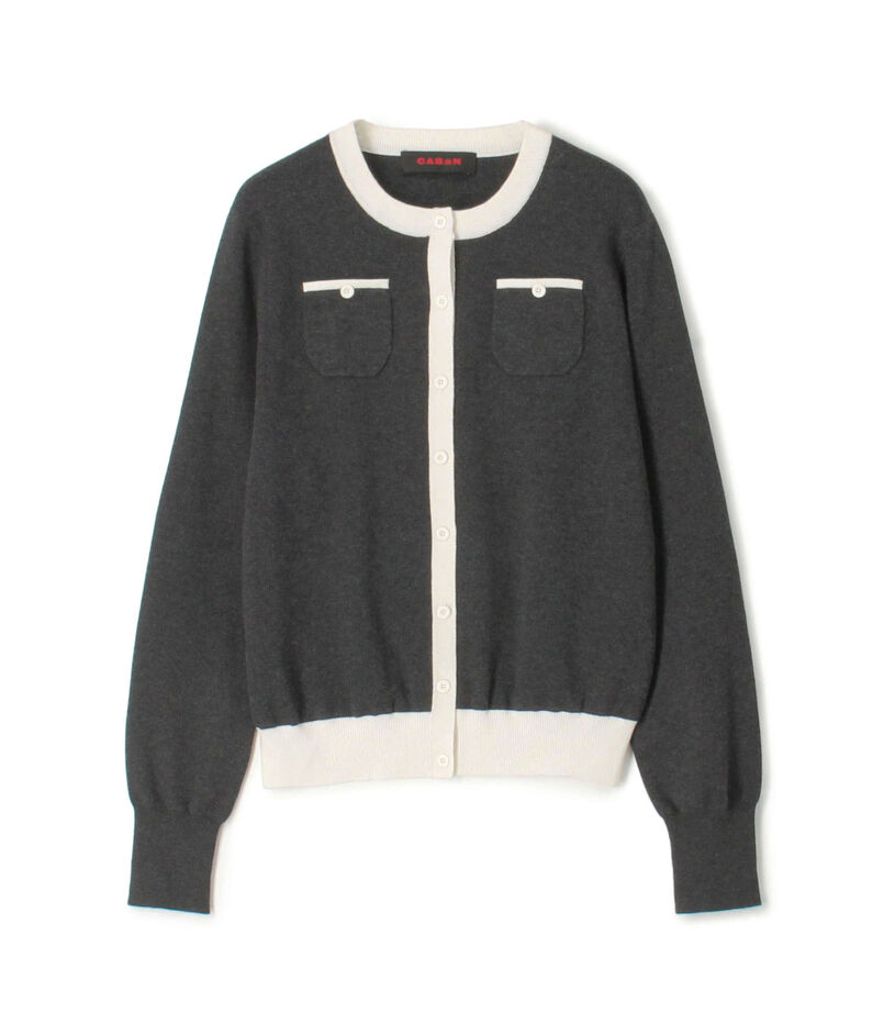 CABaN コットンカシミヤ バイカラークルーネックカーディガン  