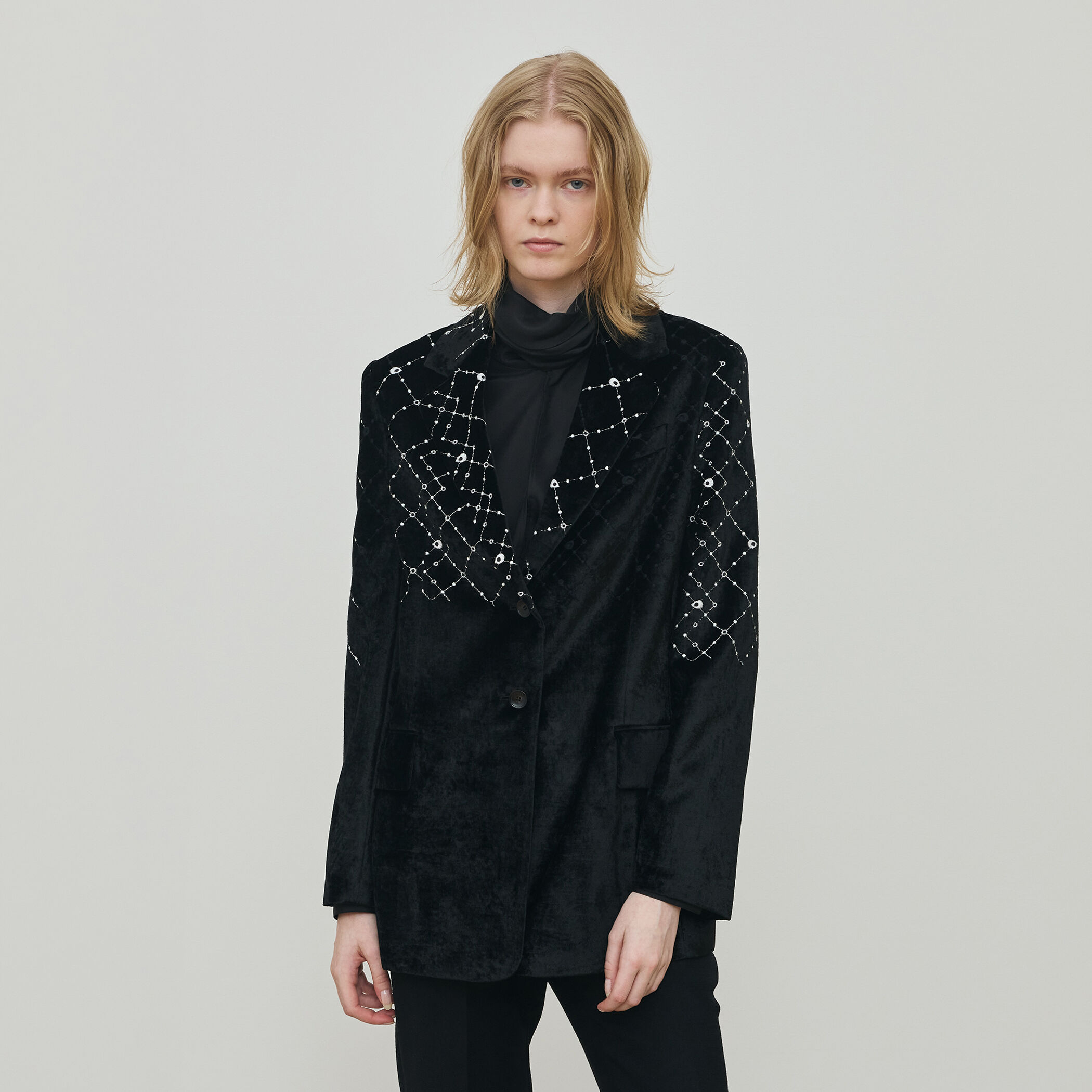 ダイアモンドゲージエンブロイダリー ピークドラペルジャケット