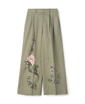 コットンツイル フラワープリント2タックワイドパンツ