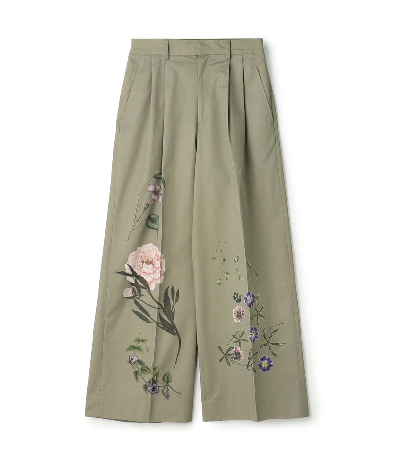 コットンツイル フラワープリント2タックワイドパンツ