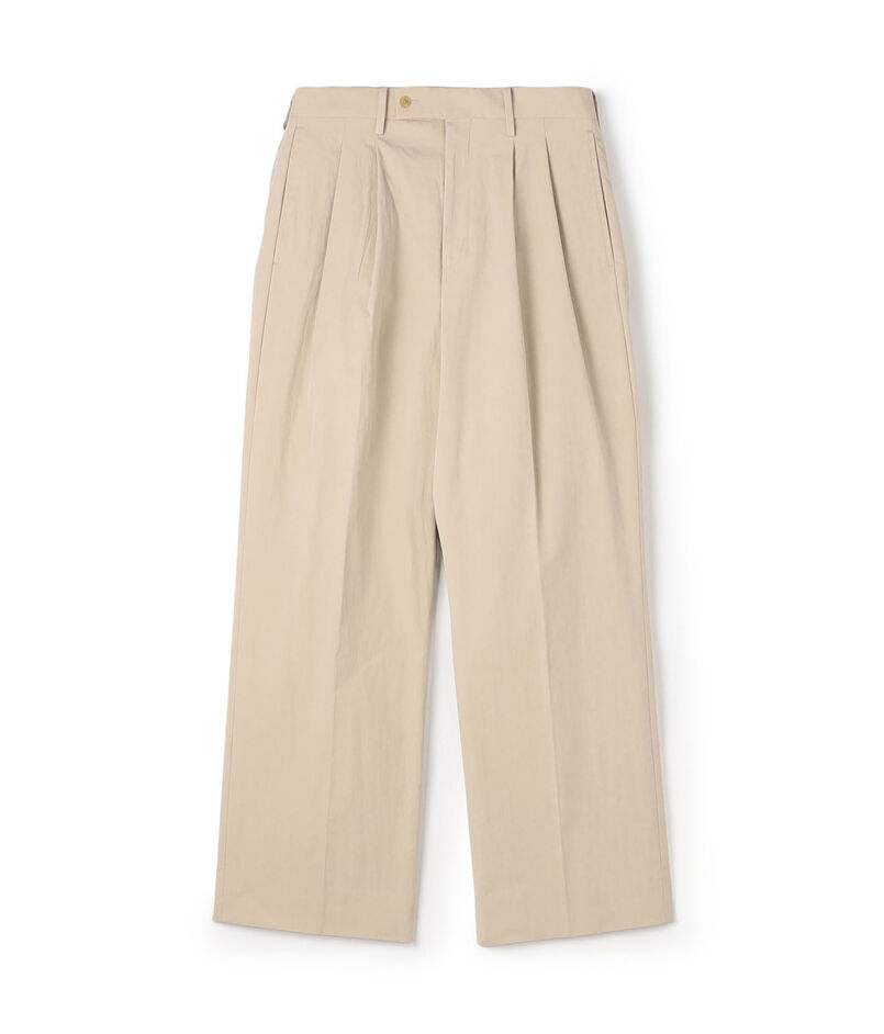 コットンナイロンツイル 2タックワイドストレートパンツ