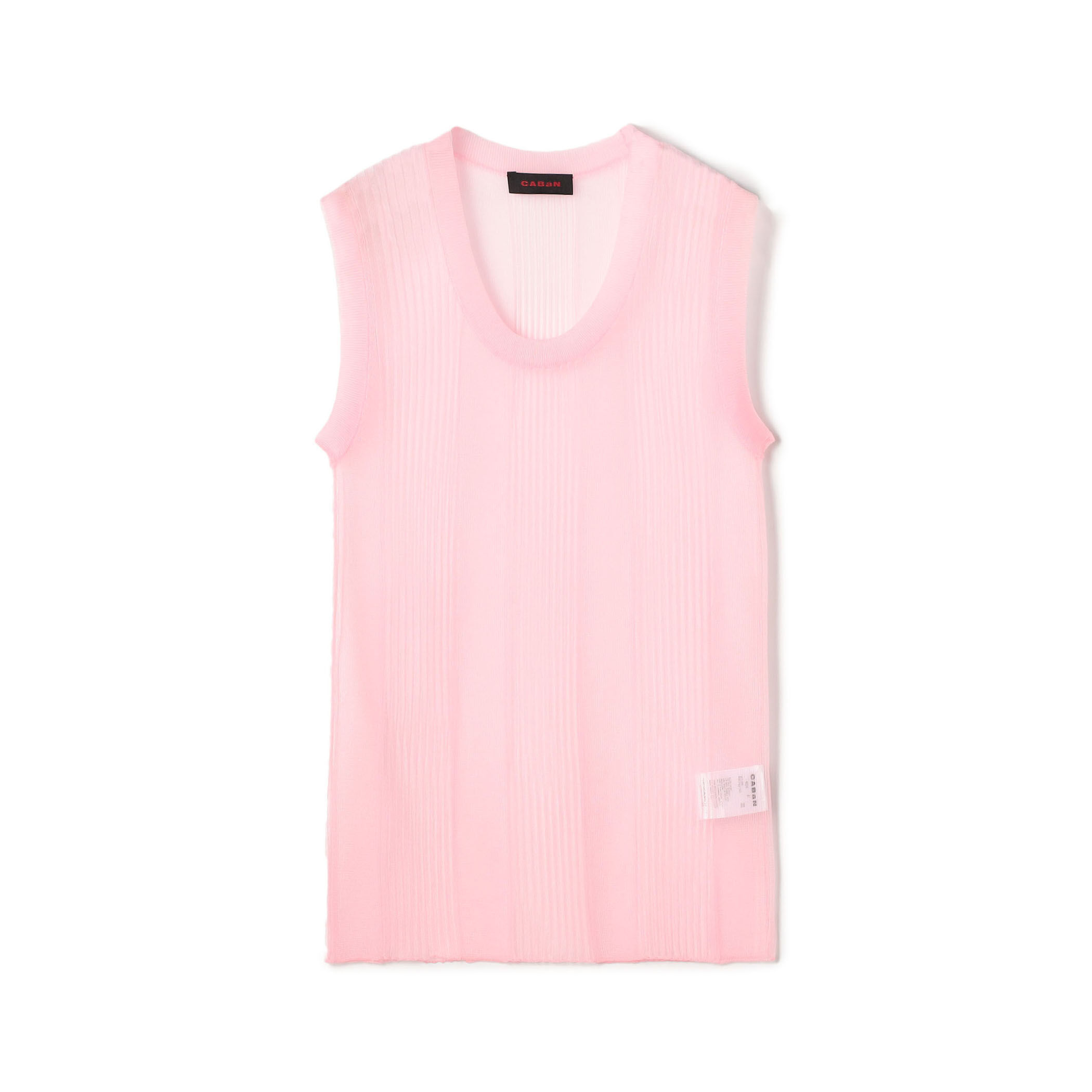 Caban タンクトップ シアーナイロン ランダムリブノースリーブプルオーバー