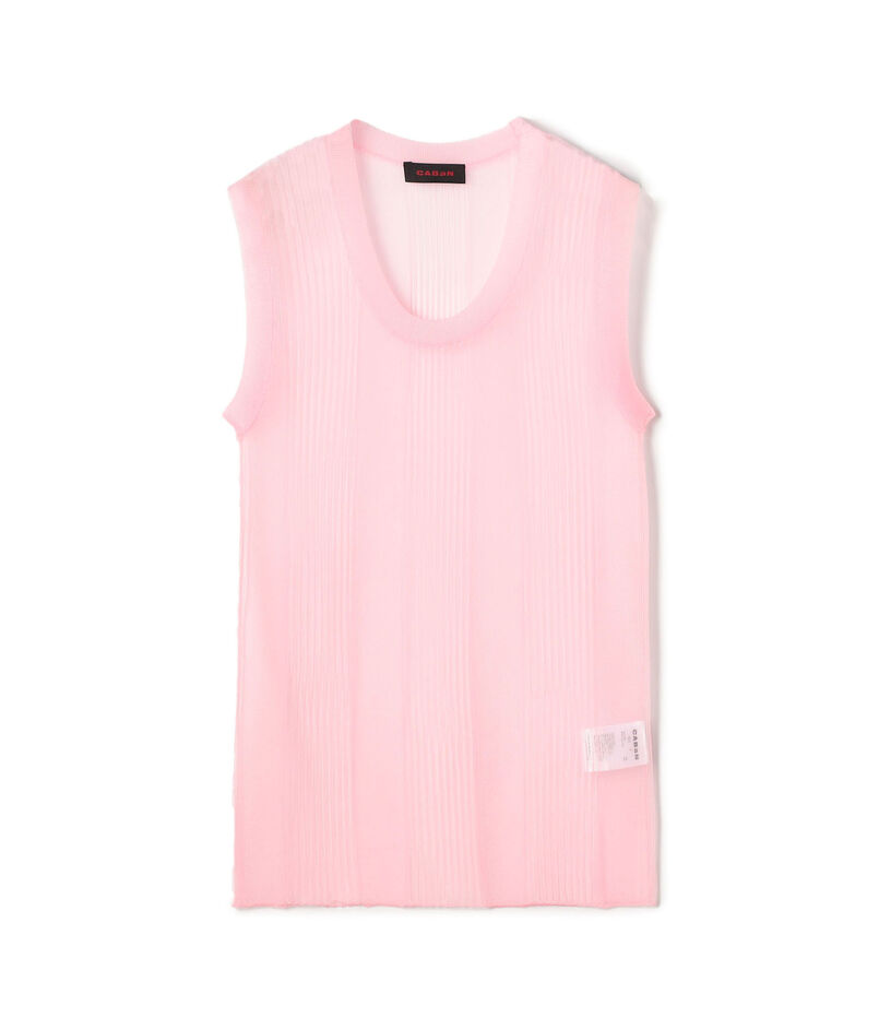 シアーナイロン ランダムリブノースリーブプルオーバー