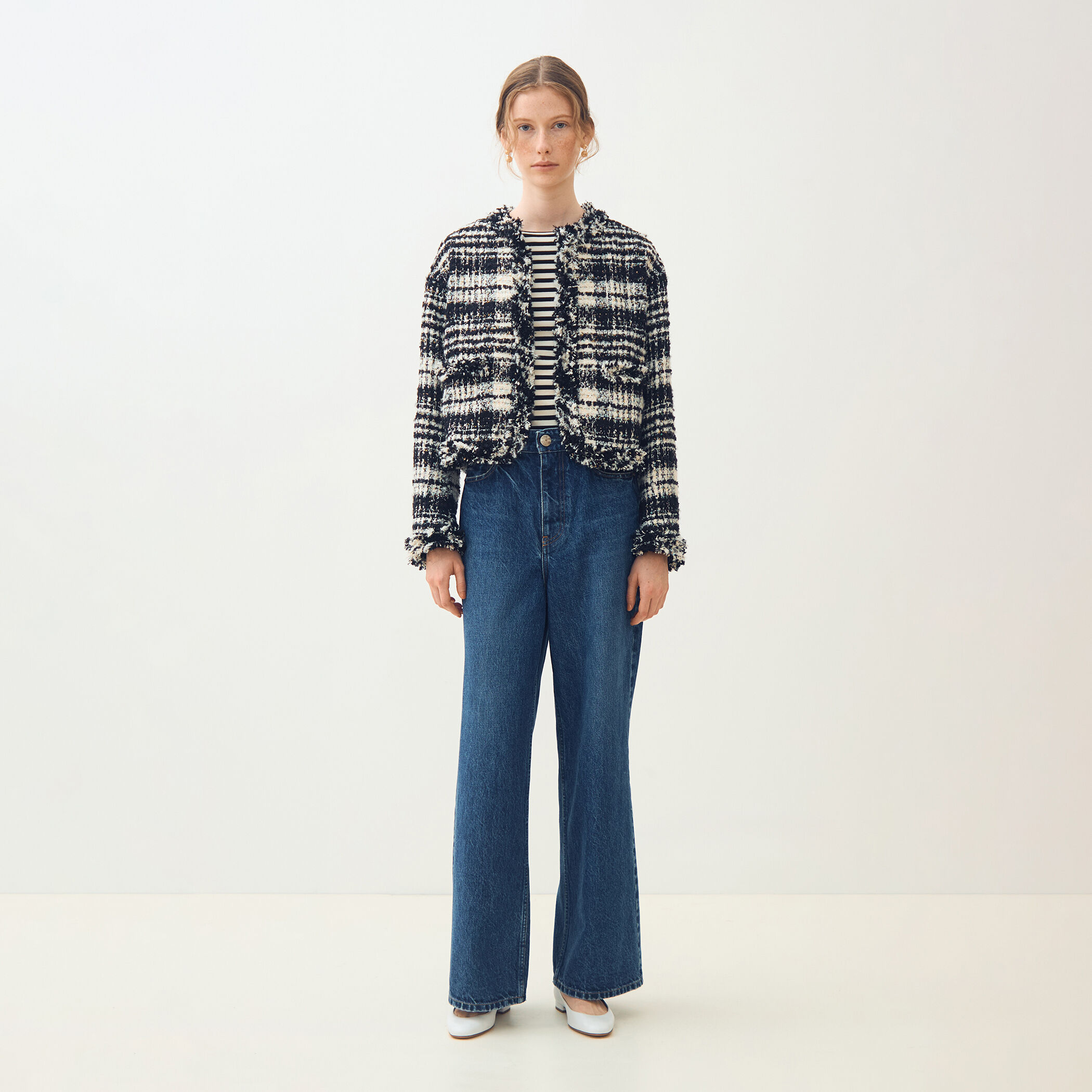 オーロラグレンチェック ノーカラージャケット｜トゥモローランド 公式通販