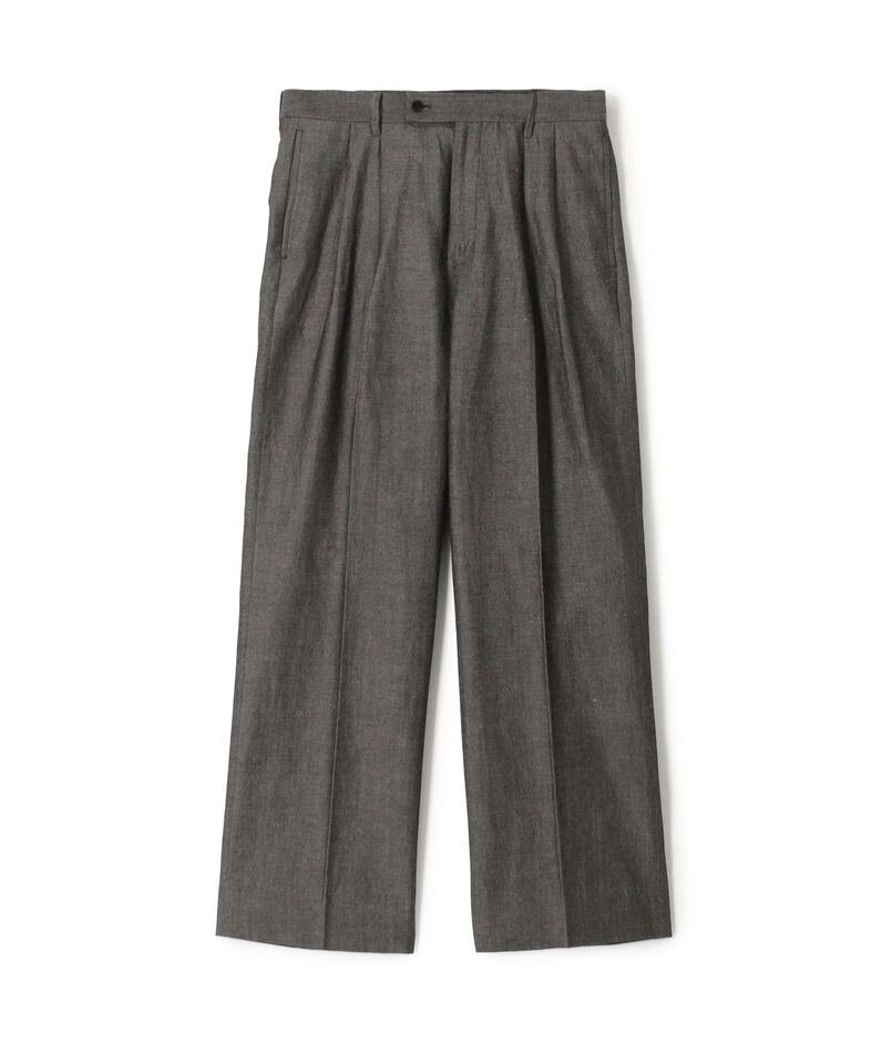 ウールリネンコットン 2タックワイドストレートパンツ