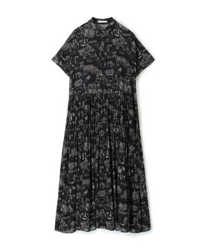 LandScapeシルクストレッチ ギャザーシャツドレス