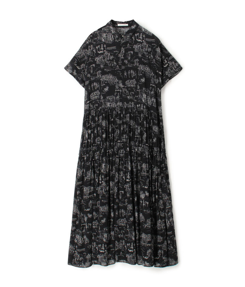 LandScapeシルクストレッチ ギャザーシャツドレス