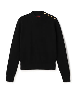 コットンカシミヤ モックネックゴールドボタンプルオーバー