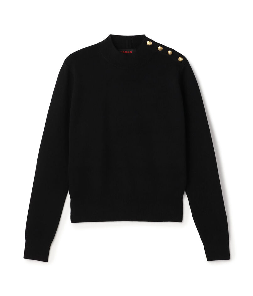 コットンカシミヤ モックネックゴールドボタンプルオーバー