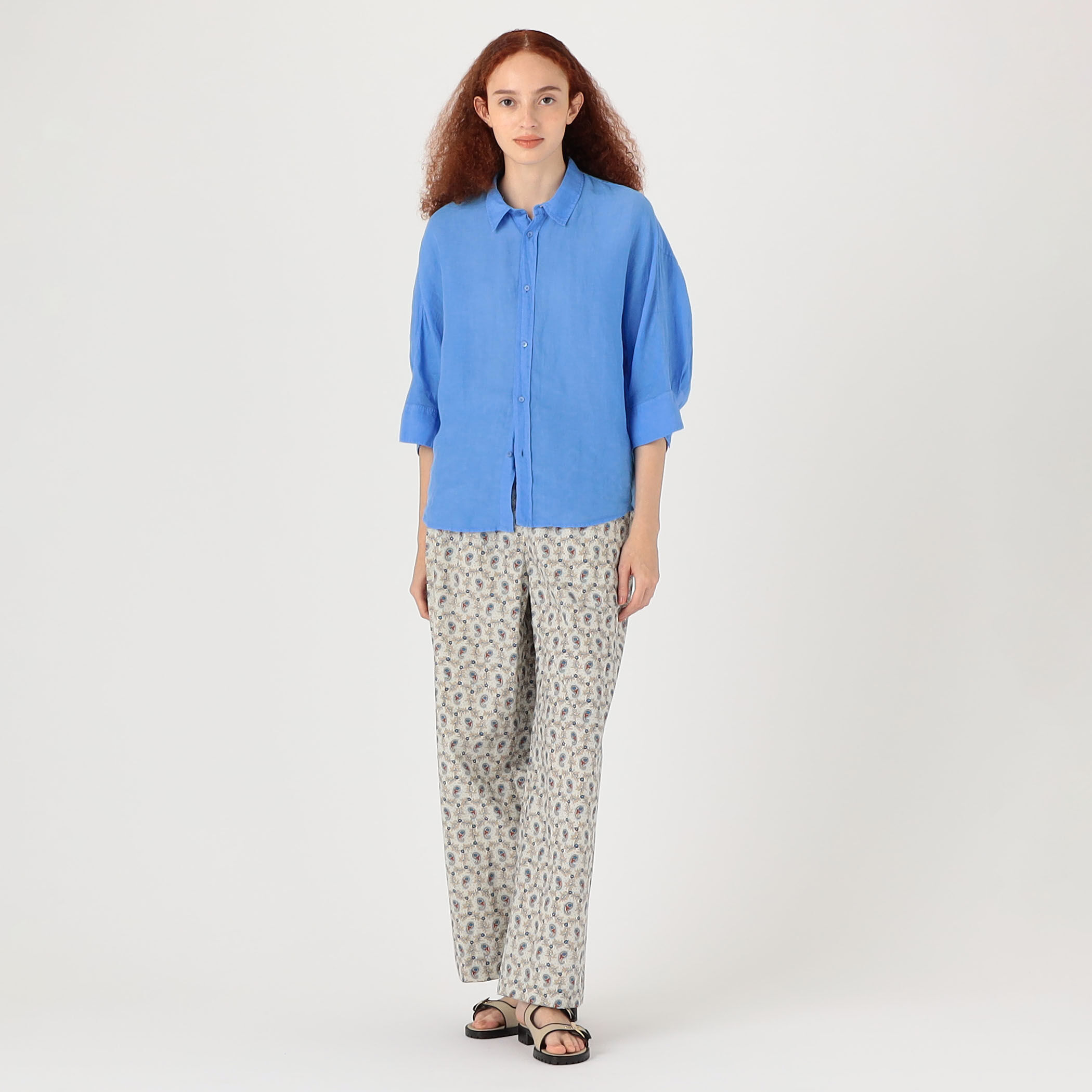 コットンタイプライタープリント イージーストレートパンツ