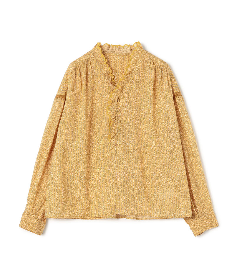 コットンレーヨンプリント スタンドフリルブラウス コットンレーヨンプリント スタンドフリルブラウス