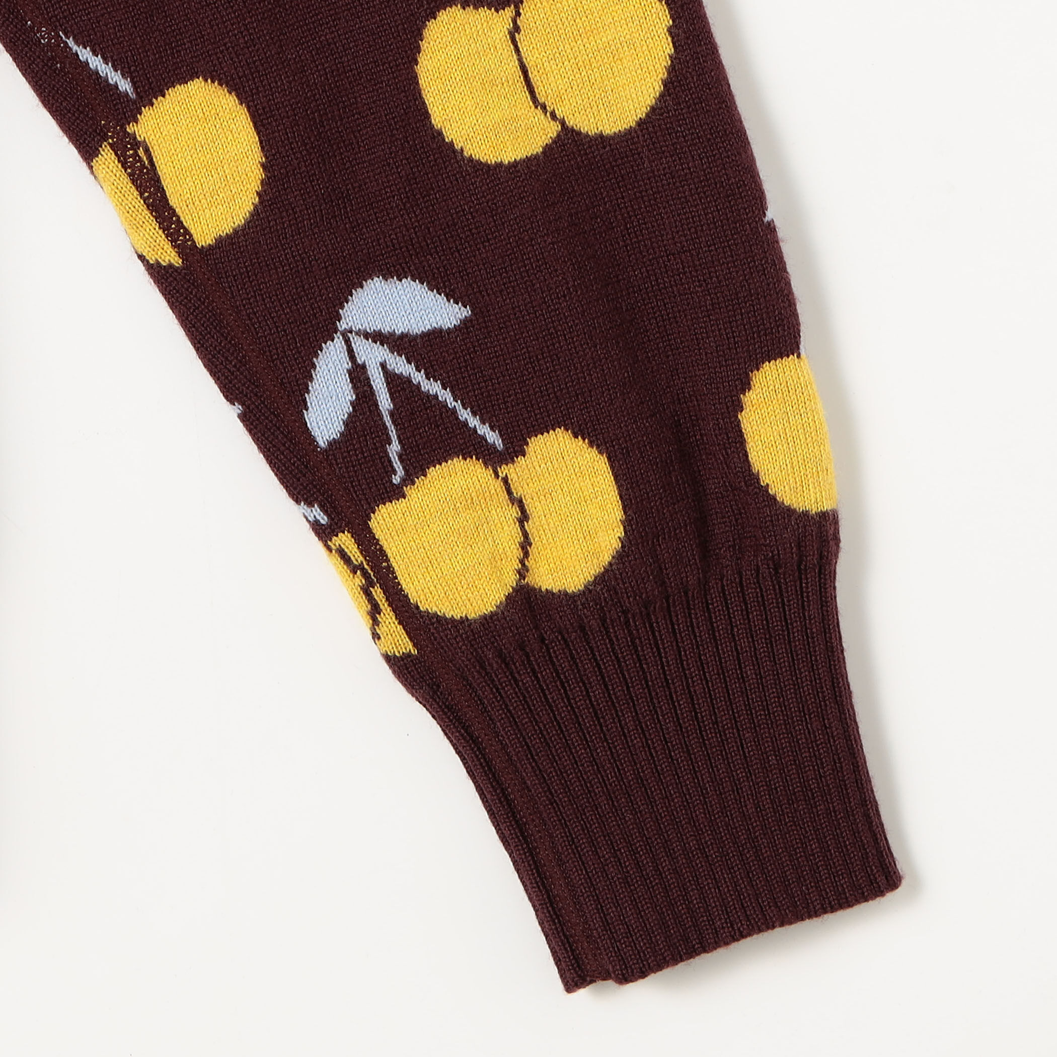 ウール チェリーモチーフ Vネックリバーシブルカーディガン