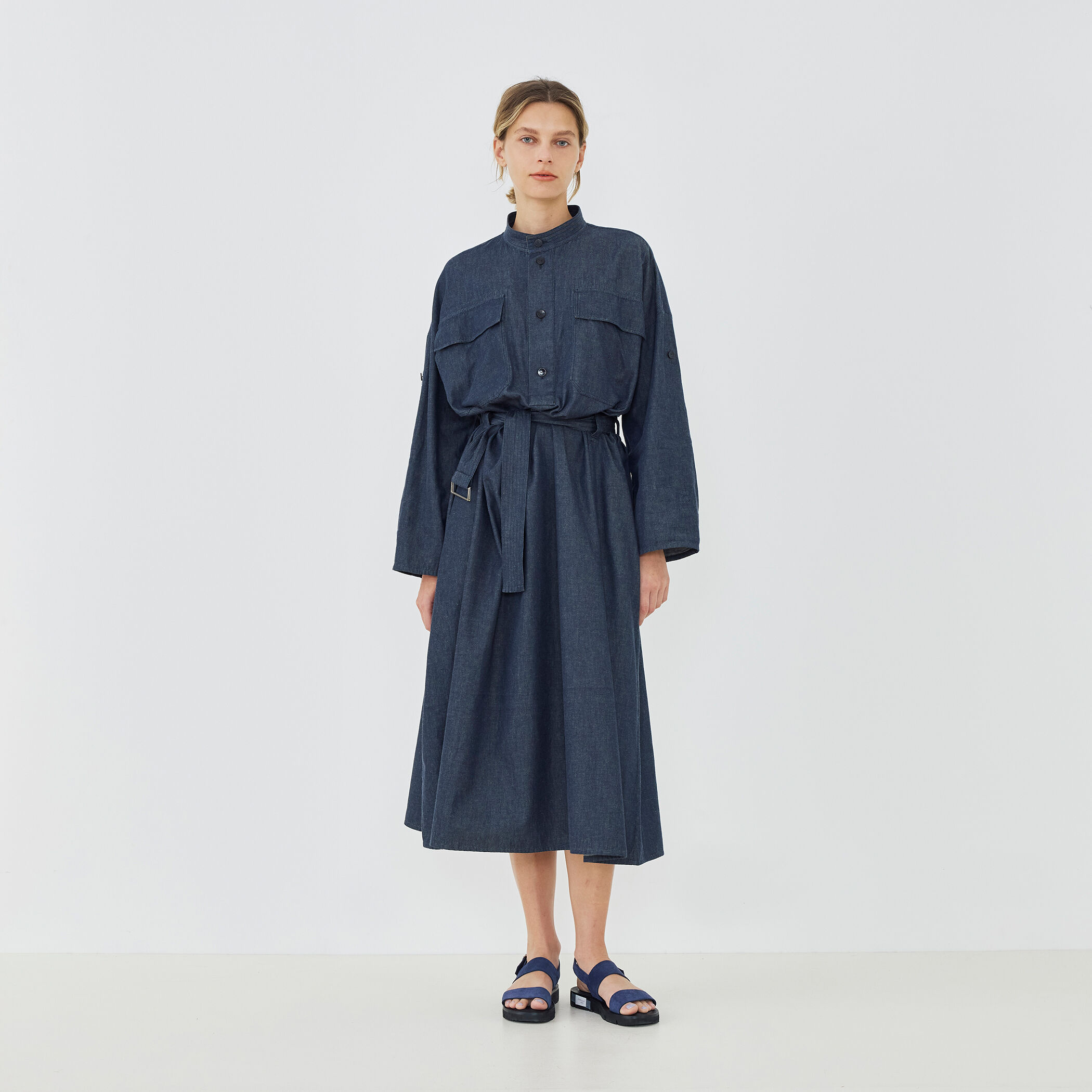新品タグ付✨トゥモローランド ベルテッド シャツロングワンピース コットンダンガリー ベルテッドシャツワンピース｜トゥモローランド