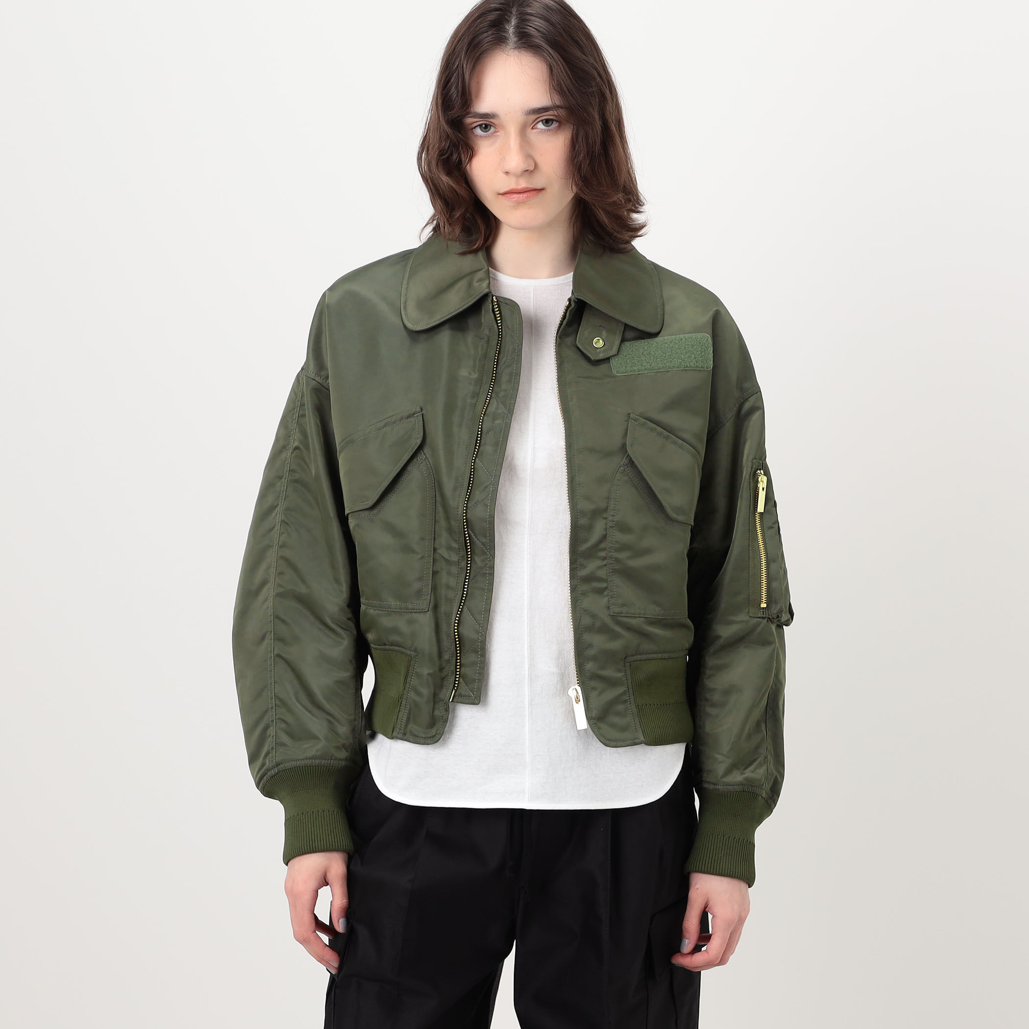 Mame Kurogouchi Nylon Twill 3D Embroidery Flight Jacket フライト