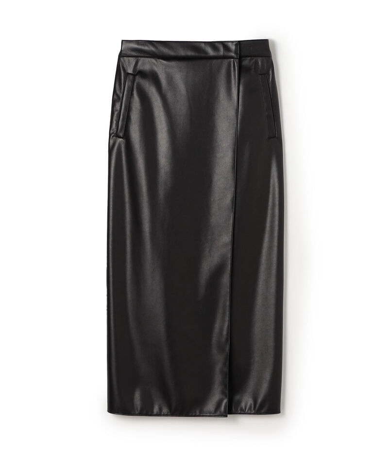 レザーライククロス ラップマキシスカート