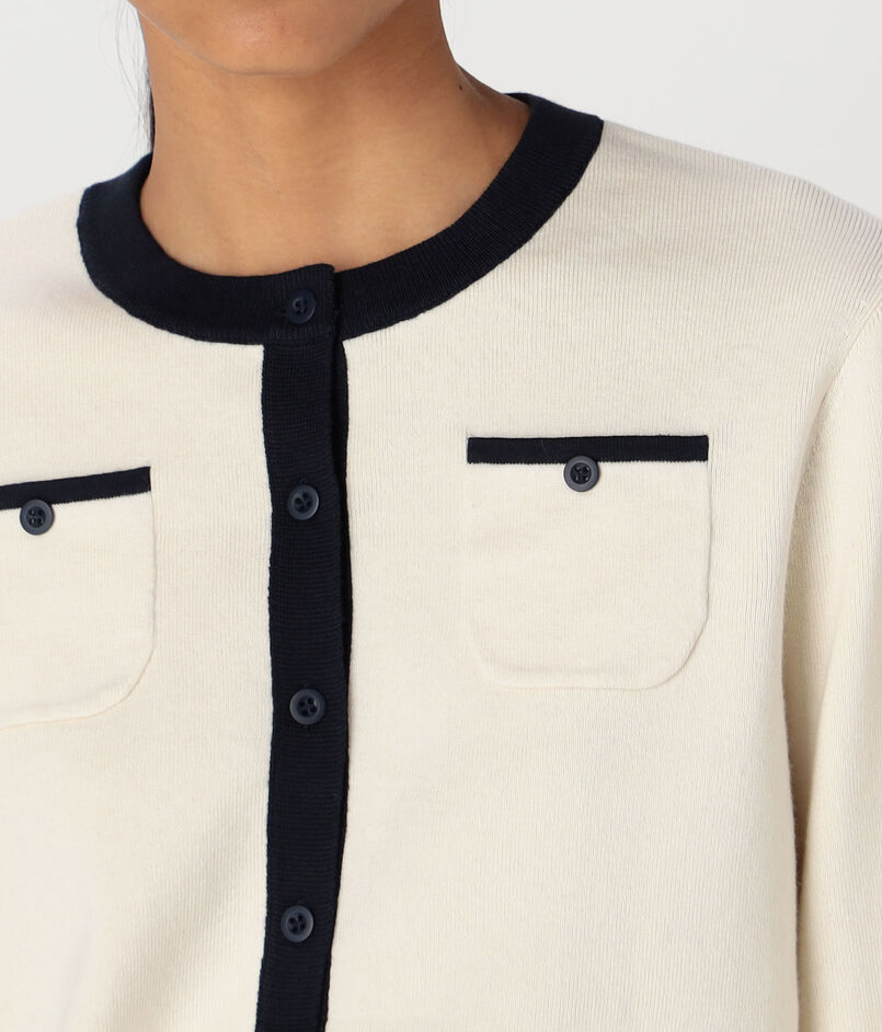 CABaN コットンカシミヤ バイカラークルーネックカーディガン  