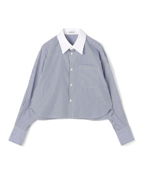 コットン ストライプクレリックシャツ