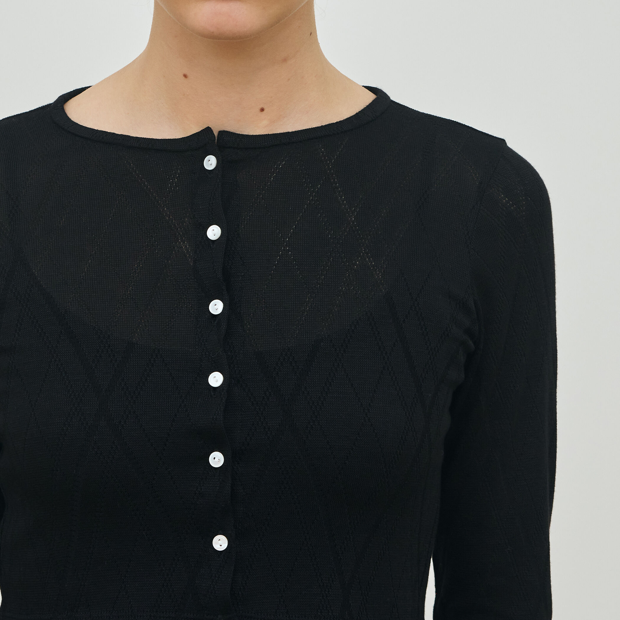 レーヨンアーガイルチェック クルーネックカーディガン