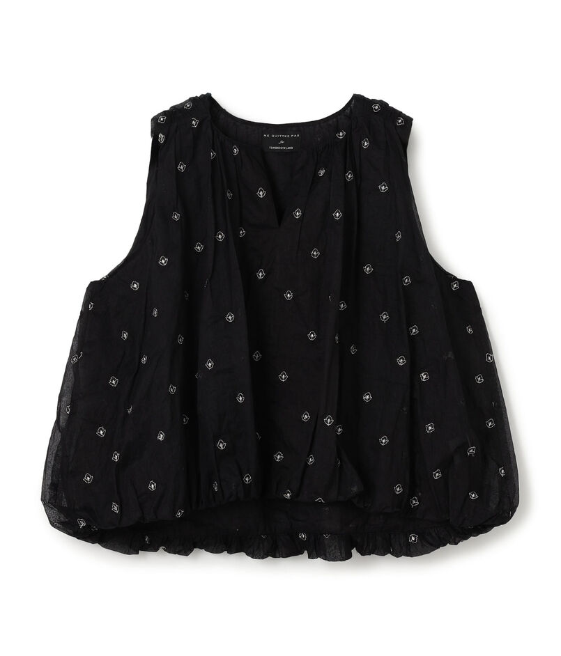 【別注】ne Quittez pas BLACK DOUBLE ORGANZA ノースリーブ トップス