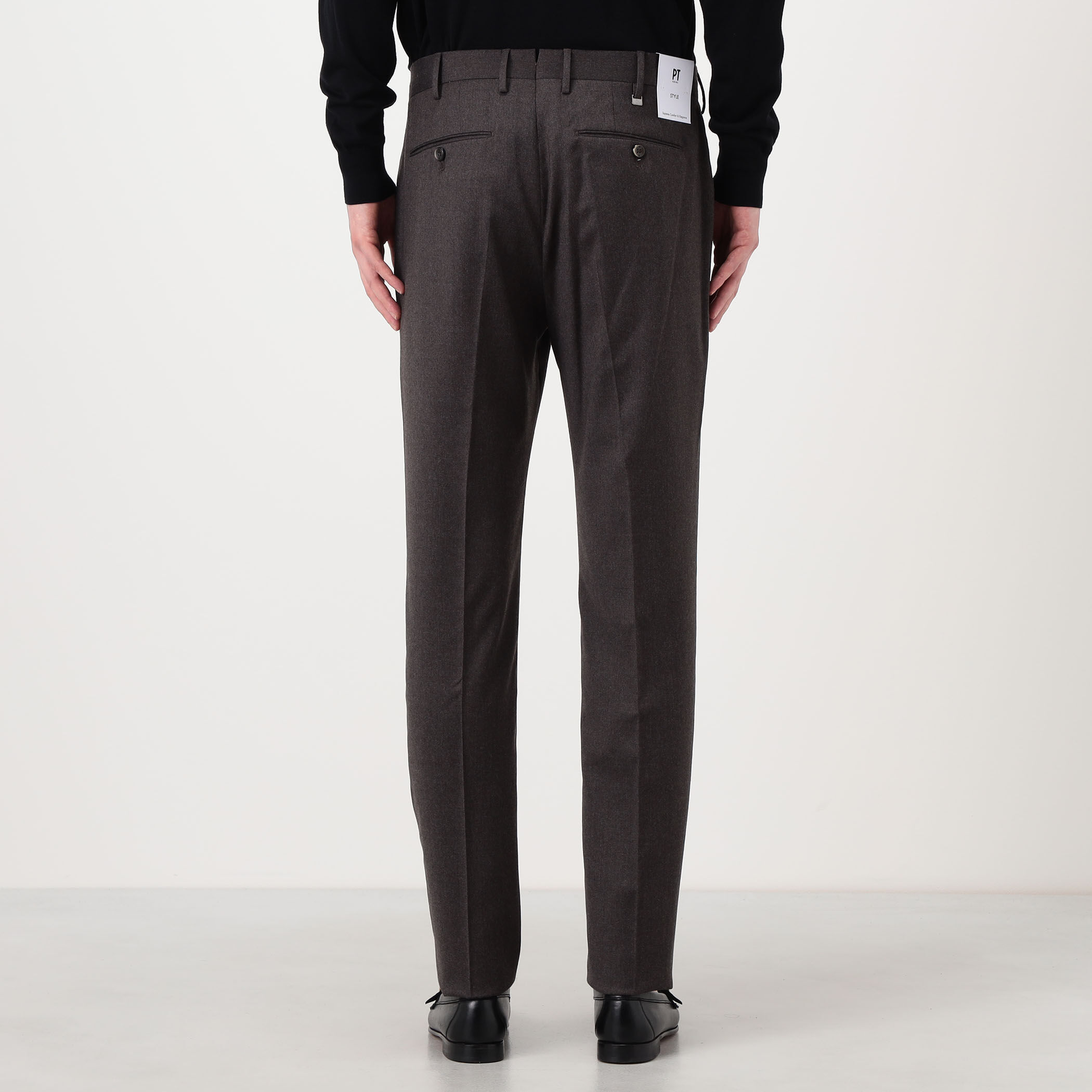 PTTORINO サマーウールスラックス 46 ブラウンハウンドトゥース PT TRINO GENTS ウールストレッチ 1プリーツスラックス