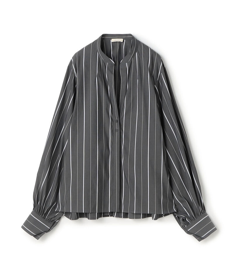 コットンストレッチポプリン ボリュームスリーブブラウス