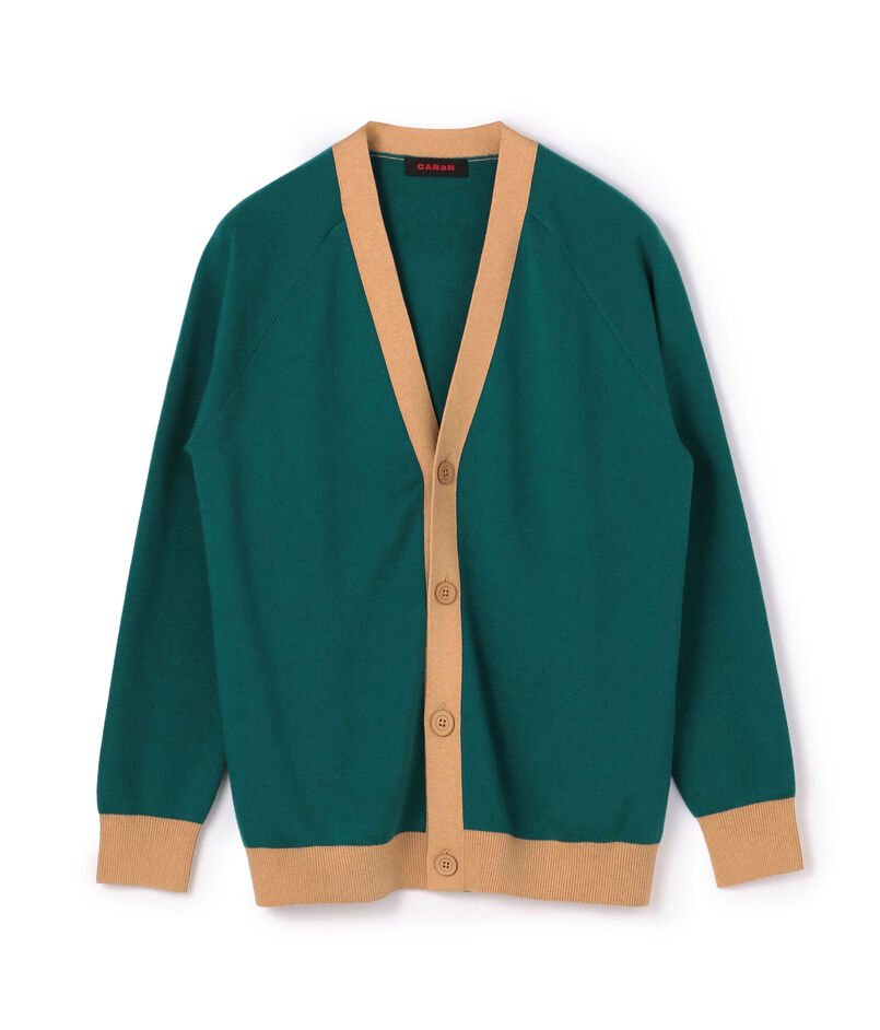 CABaN コットンカシミヤ バイカラーVネックカーディガン  