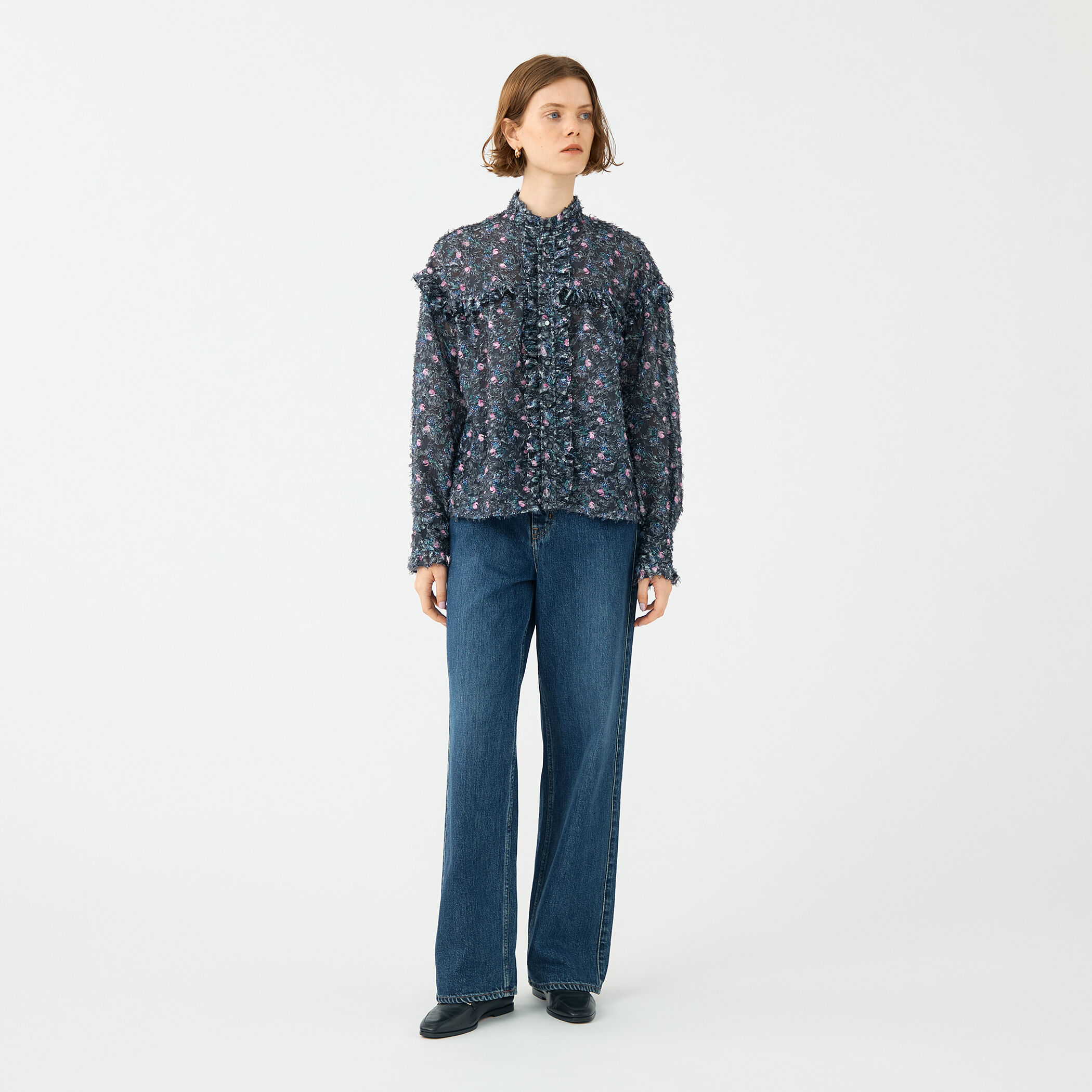 ラメカットジャカード カラーフリルブラウス｜トゥモローランド 公式通販