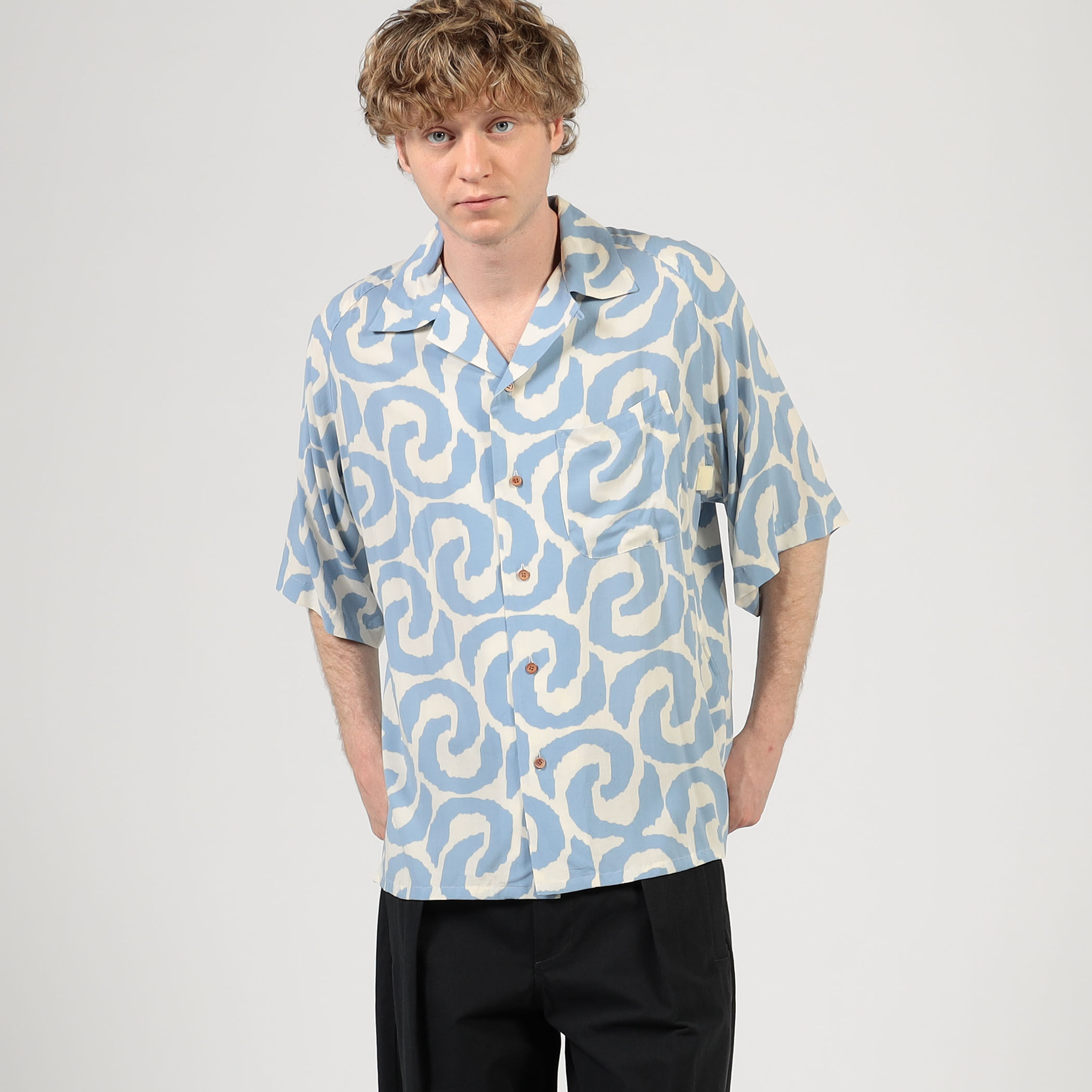 洋楽 m 別注】m's braque ポリエステル オープンカラー ハーフスリーブシャツ