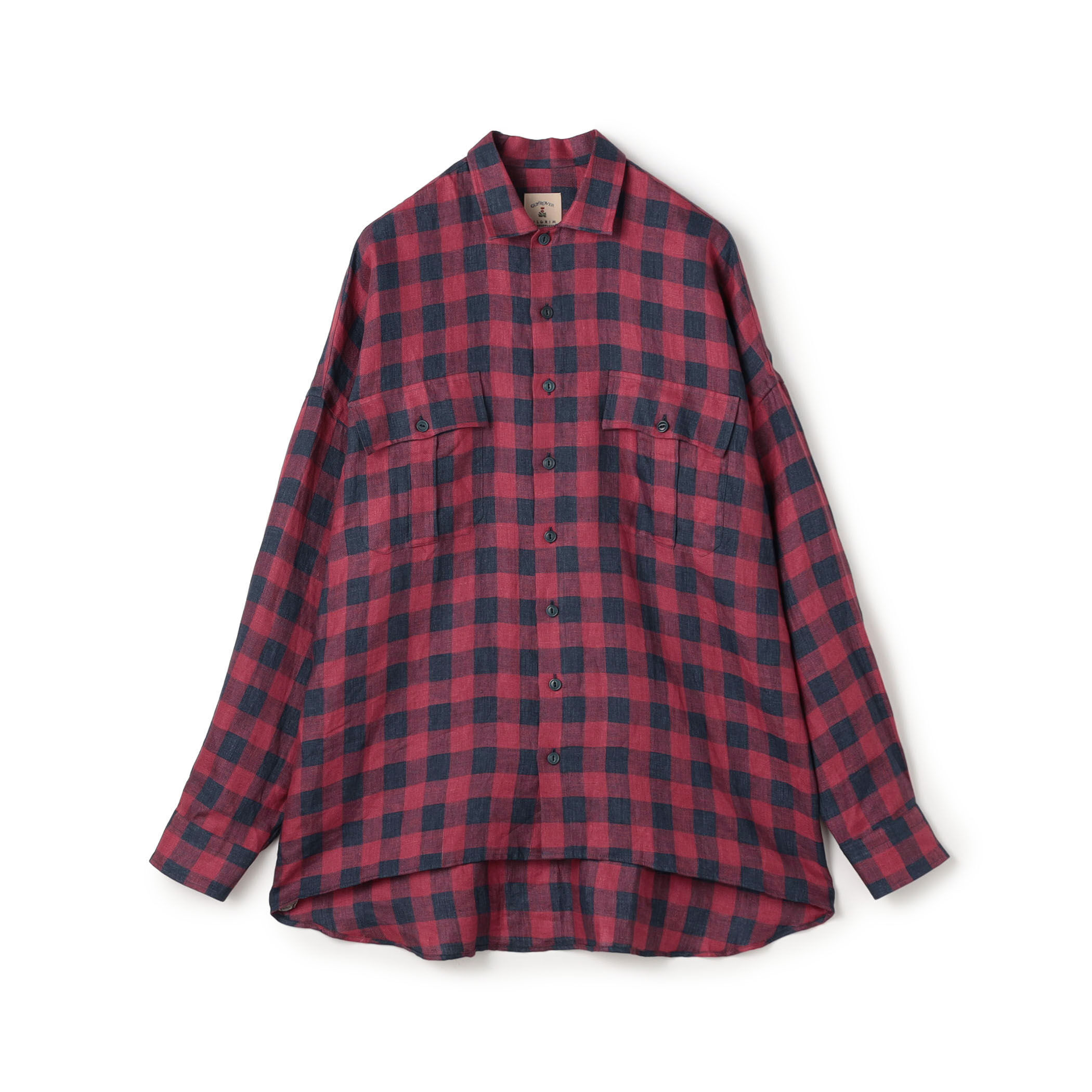 新品　ギローバー　長袖シャツ　M チェック 別注】GUY ROVER リネンチェック オーバーシャツ｜トゥモローランド