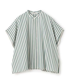 スムースポプリンストライプ スタンドネックボックスシャツ