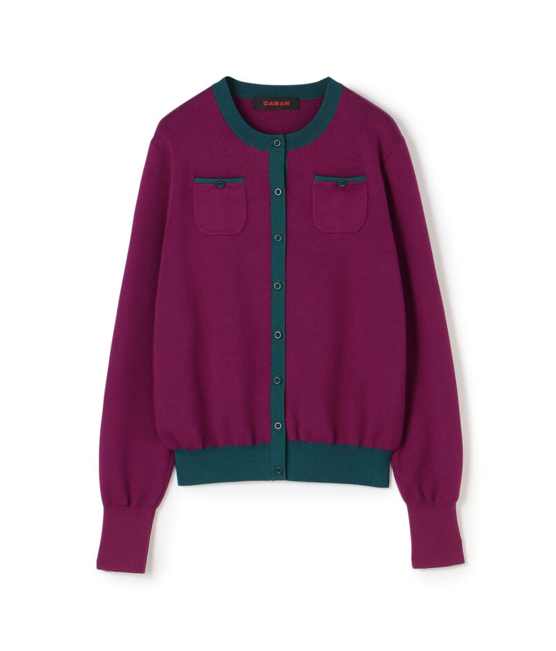 コットンカシミヤ バイカラークルーネックカーディガン