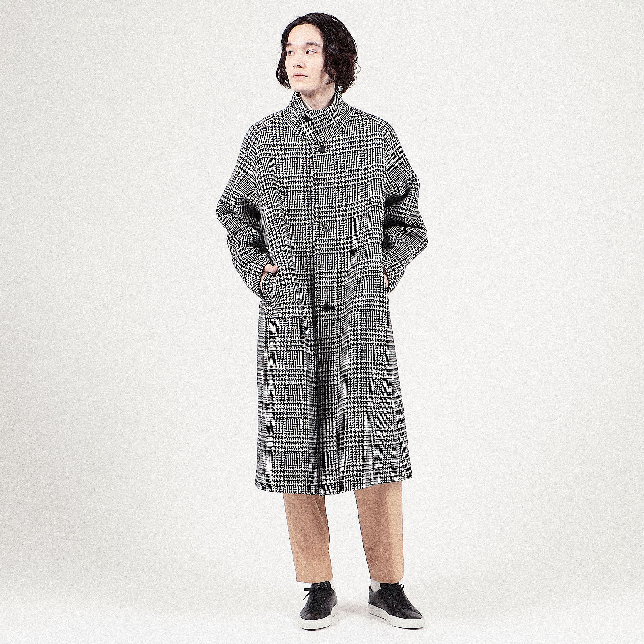 インポートロッサ 最高級✨コペンハーゲンプラチナミンク コート シルク 総柄 CABaN ウールダブルフェイス グレンチェックスタンドカラーコート