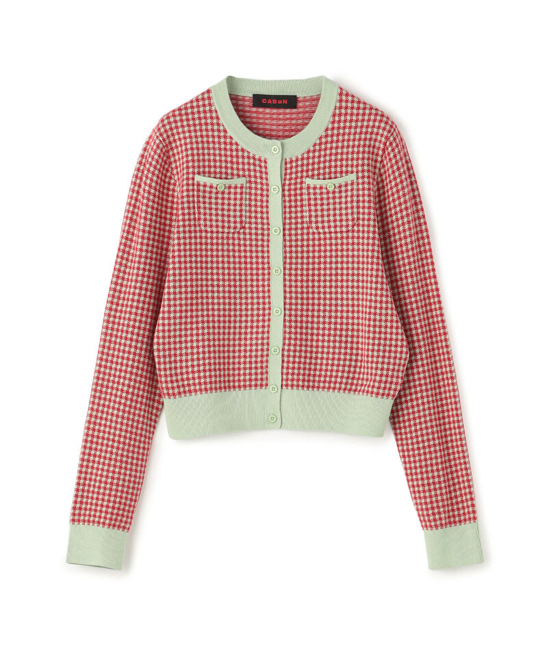 コットンカシミヤ ギンガムチェックカーディガン