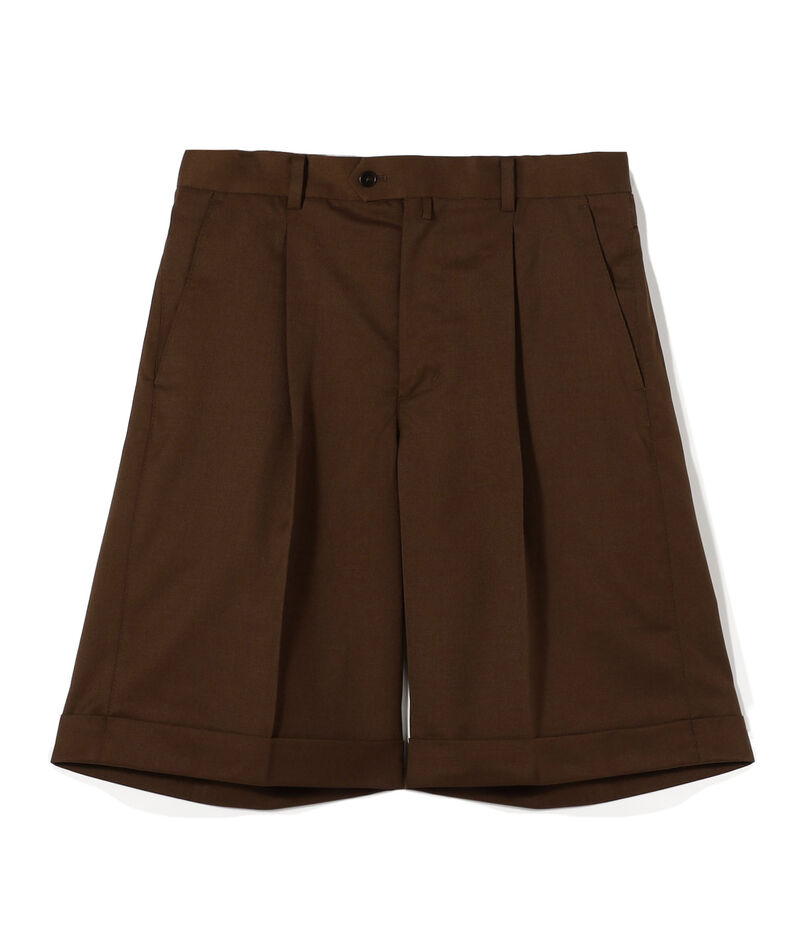 ウールポリエステルツイル バレルワイドショートパンツ