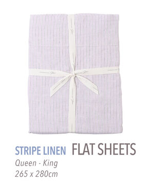ストライプリネン フラットシーツ（クイーン～キング）