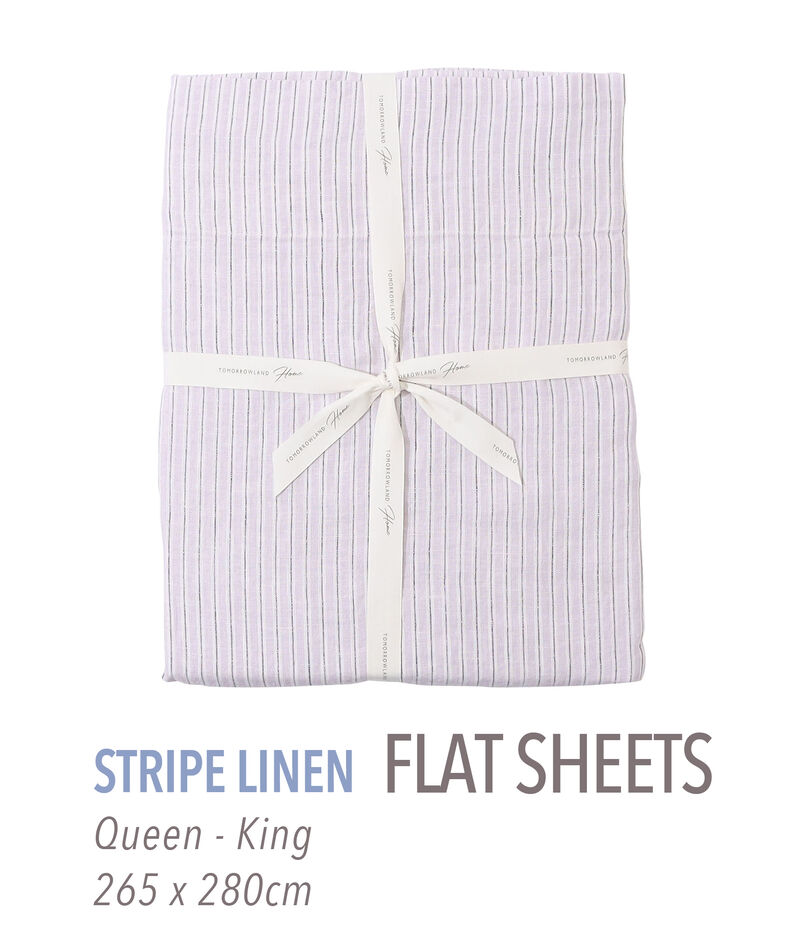 ストライプリネン フラットシーツ（クイーン～キング）