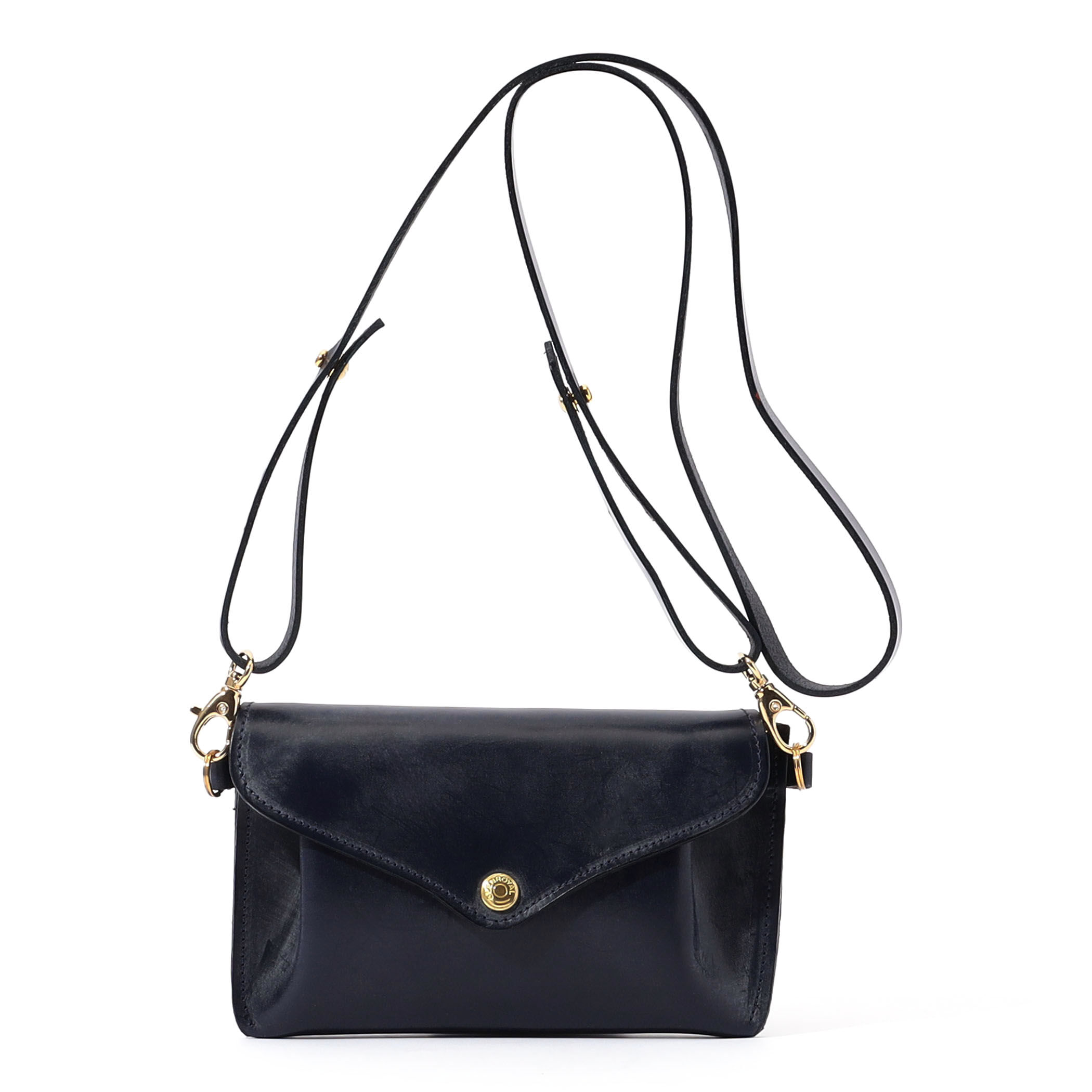 【meguro】新品未使用　トゥモローランド　パールボタン　ブラック 別注】GLENROYAL MEDIUM PURSE WITH STRAP ブライドルレザー
