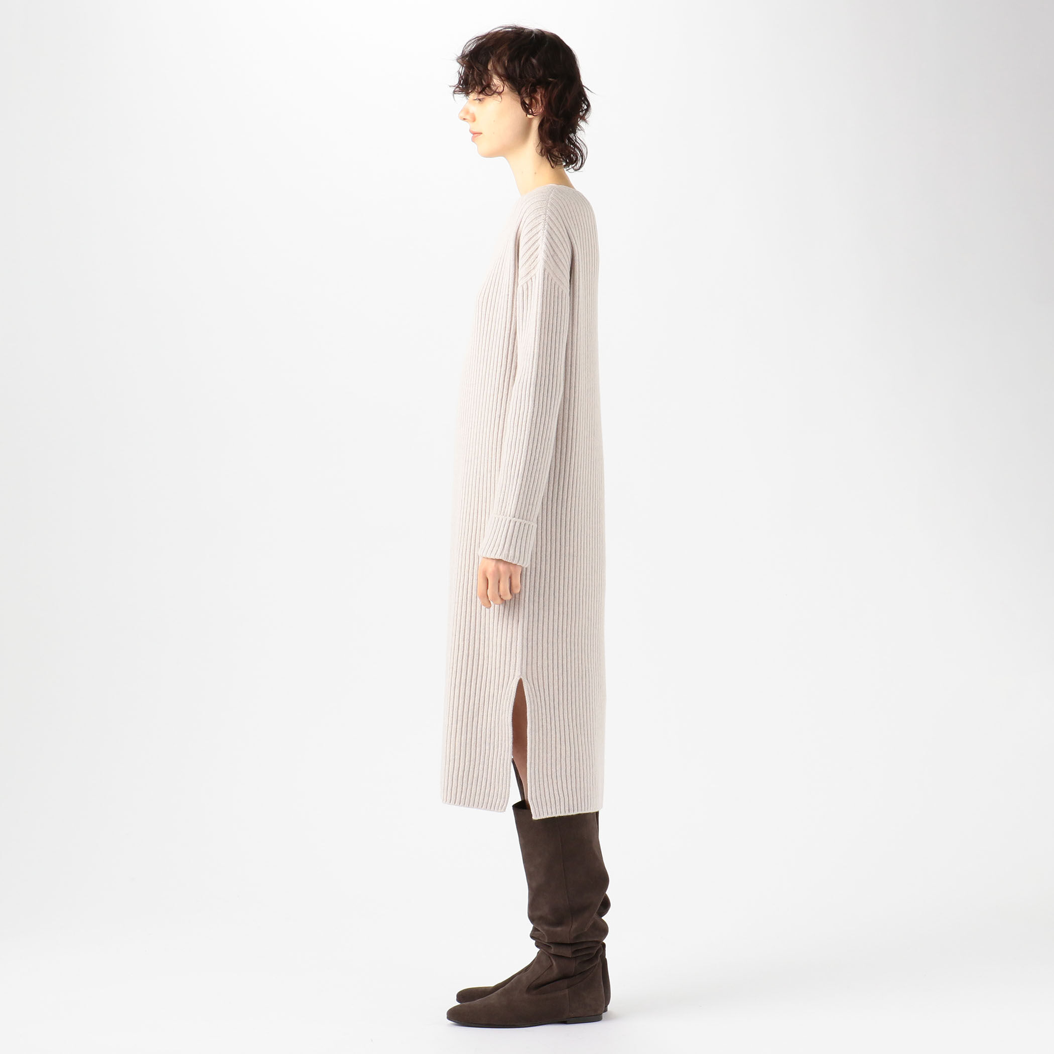 ウールカシミヤリブ ボートネックワンピース｜トゥモローランド 公式通販